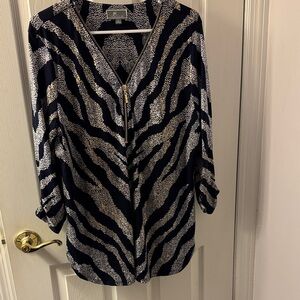 JM Collection Navy and White Zebra Print Blouse